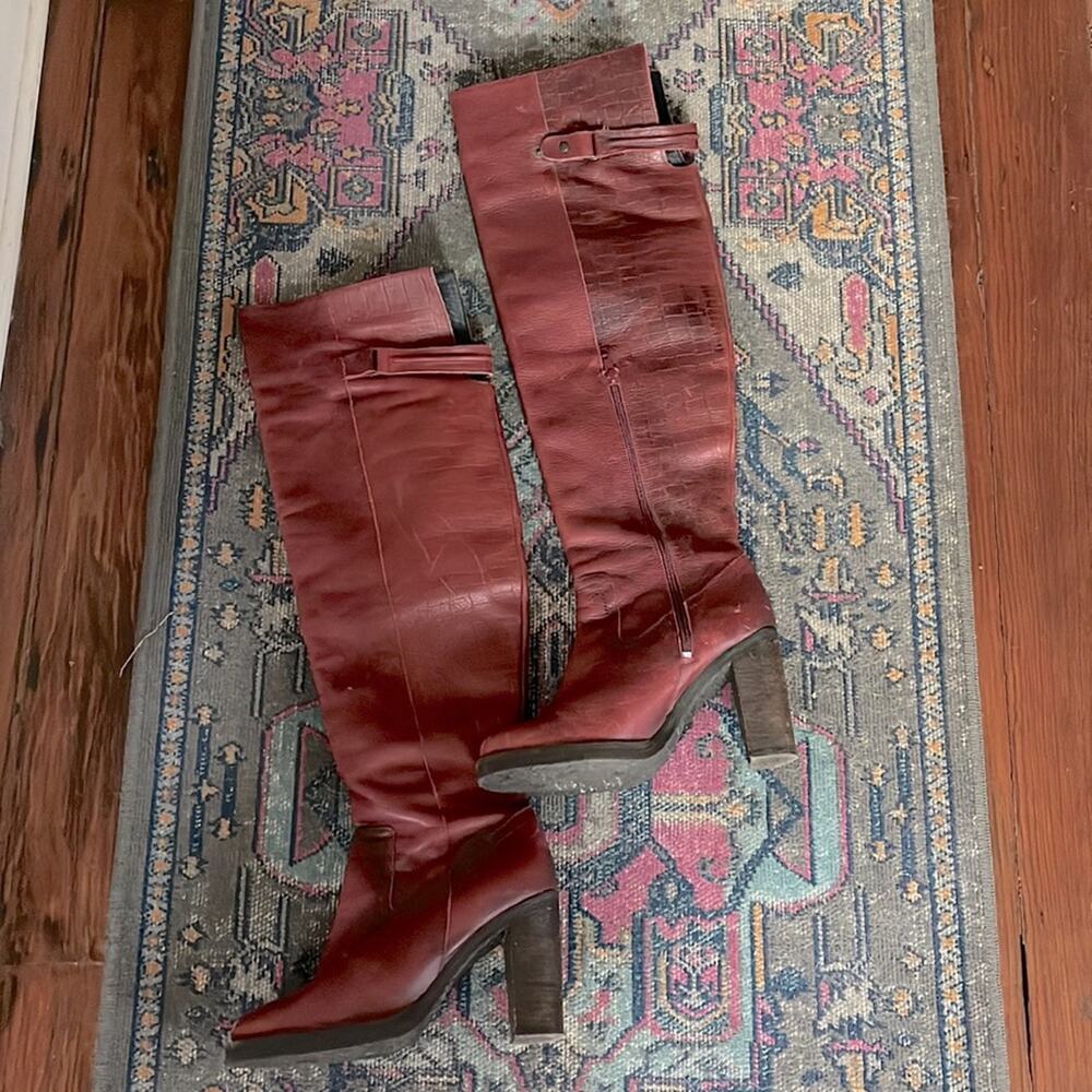 NWOB Free People Novak OTK over the knee leather heeled boots sz 39